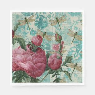 Servilleta De Papel Dragonfly floral rosado Ephemera