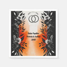 Servilleta De Papel Dramática acuarela Naranja negro Boda floral