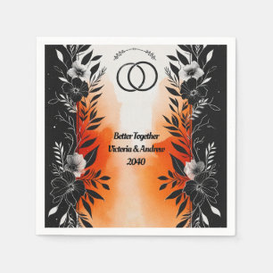 Servilleta De Papel Dramática acuarela Naranja negro Boda floral