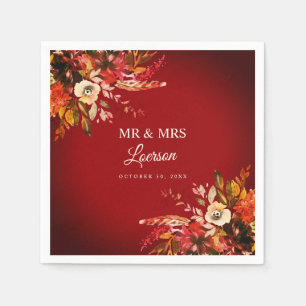 Servilleta De Papel Dramático otoño Red Floral Mr & Mrs Boda