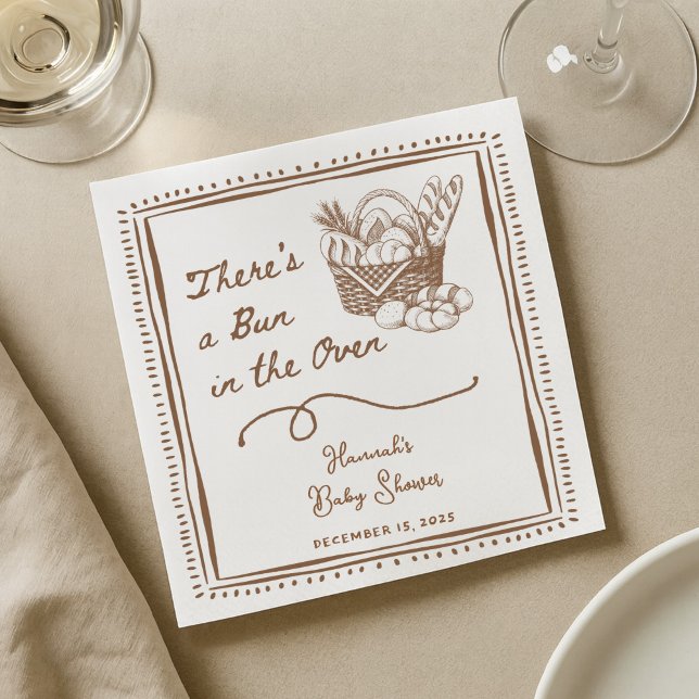 Servilleta De Papel Drawn Brown Bun in the Oven Baby Shower Party (Subido por el creador)