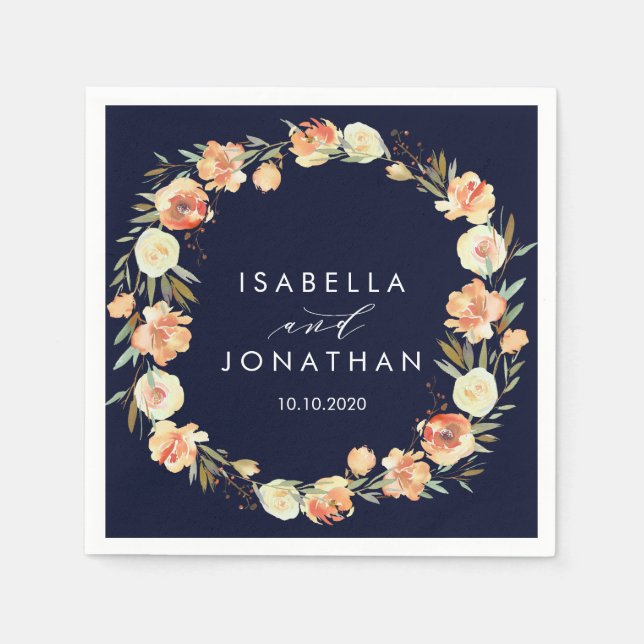 Servilleta De Papel Dream Peach y Navy Rustic boda personalizada (Anverso)