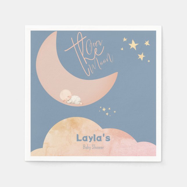 Servilleta De Papel Dreamy Baby Over the Moon Baby Shower (Anverso)