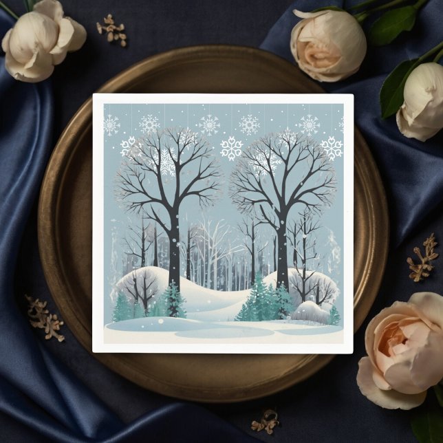 Servilleta De Papel Dreamy Winter Forest Snowflakes Baby Shower (Subido por el creador)