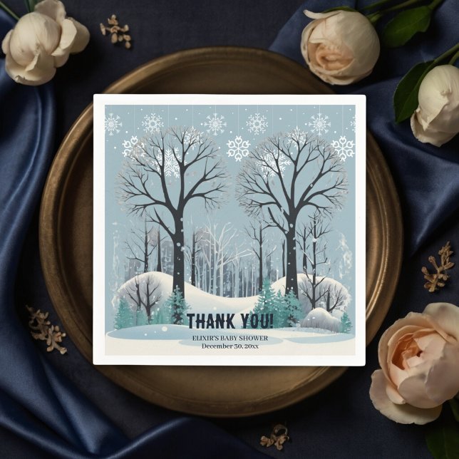 Servilleta De Papel Dreamy Winter Forest Snowflakes Baby Shower (Subido por el creador)