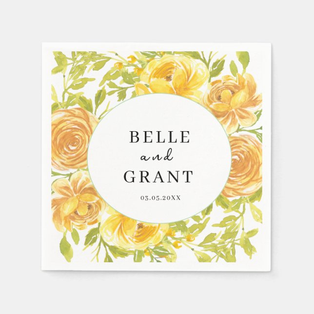 Servilleta De Papel Dreamy Yellow Rose Boda (Anverso)
