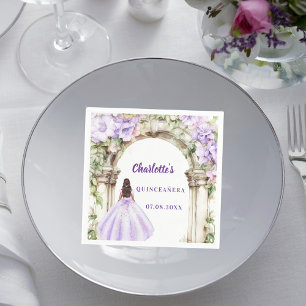 Servilleta De Papel Dress de quinceañera con arco de florales lavanda