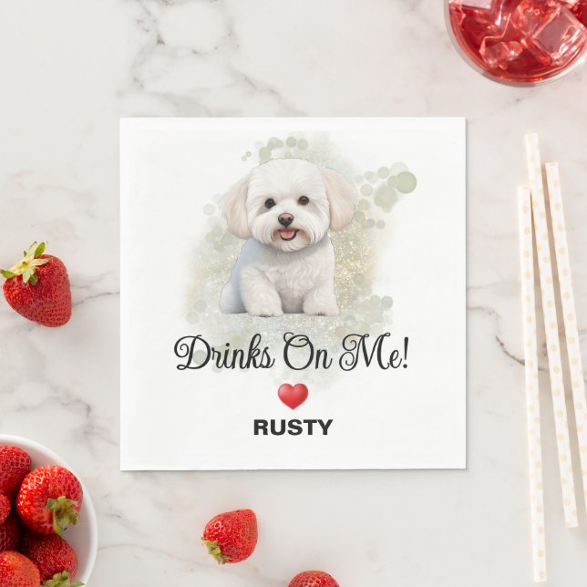 Servilleta De Papel Drinks on Me Bichon Frise Wedding (In situ)
