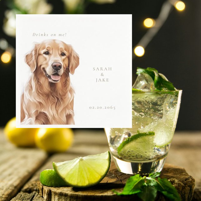 Servilleta De Papel Drinks on Me Golden Retriever Pet Wedding  (Subido por el creador)
