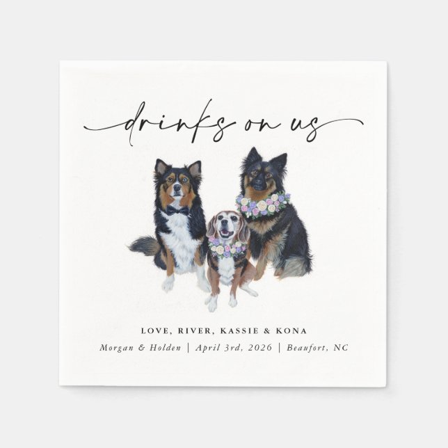 Servilleta De Papel Drinks On Us Pet Wedding Napkins (Anverso)