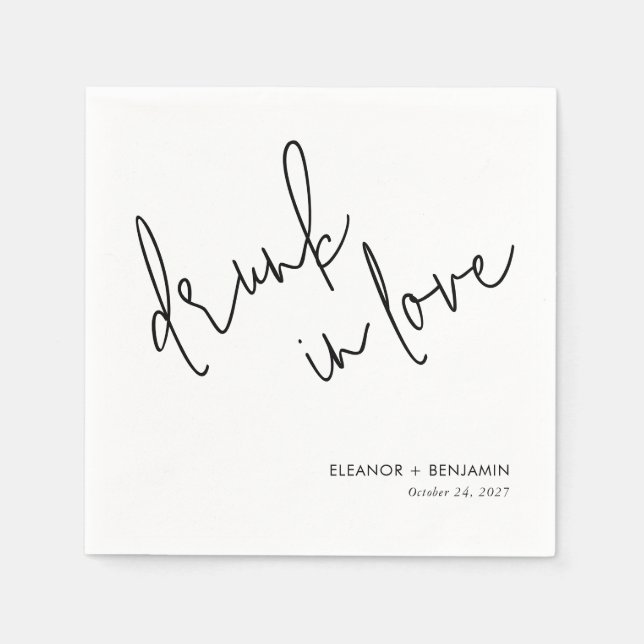 Servilleta De Papel Drunk in Love Wedding Napkins Minimalist (Anverso)