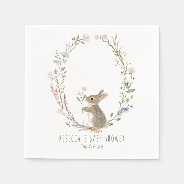 Servilleta De Papel Ducha de Bebé Acuarela Conejo Bosque Rústico (Anverso)