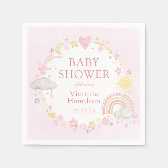 Servilleta De Papel Ducha de Bebé Arcoíris Acuarela Niña (Anverso)