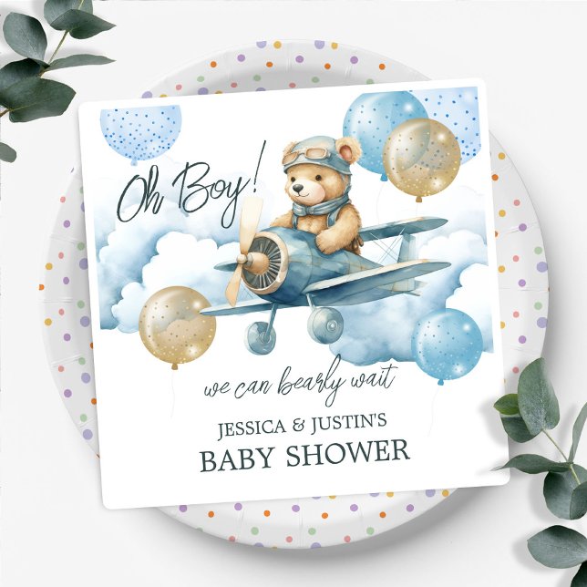 Servilleta De Papel Ducha de bebé Avión azul de osito de peluche (Subido por el creador)