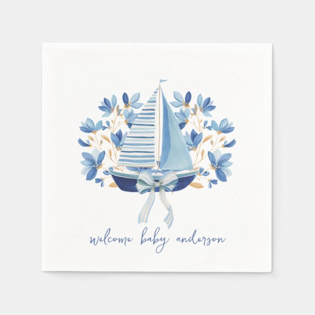 Servilleta De Papel Ducha de Bebé Barcos Azules y Proas (Anverso)