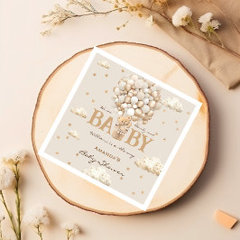 Servilleta De Papel Ducha de Bebé Boho Neutral con Oso y Globos