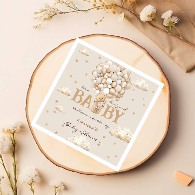 Servilleta De Papel Ducha de Bebé Boho Neutral con Oso y Globos (Subido por el creador)
