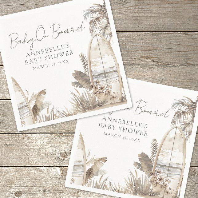 Servilleta De Papel Ducha de Bebé Boho Playa (Baby On Board Beach Baby Shower Napkins)