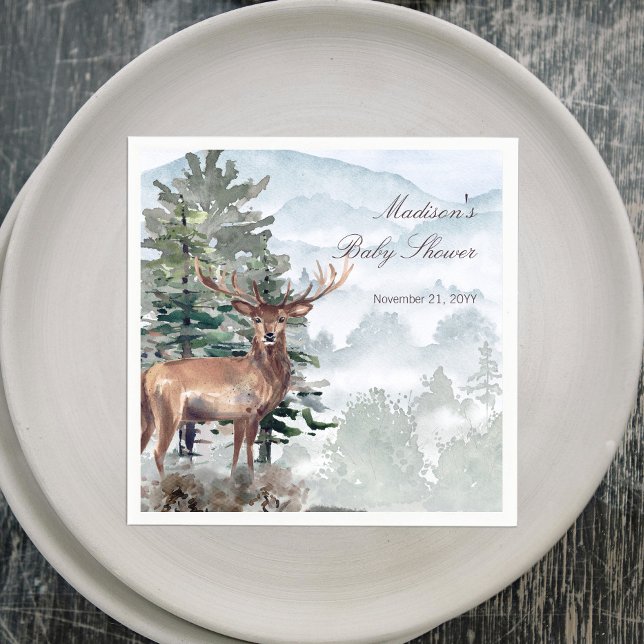 Servilleta De Papel Ducha de Bebé Ciervo del Bosque Acuarela (Watercolor Woodland Forest Stag Baby Shower Napkins)