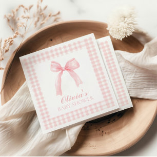 Servilleta De Papel Ducha de bebé con arco rosa y gingham preppy