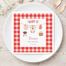 Ducha de bebé con barbacoa de gingham rojo rústico