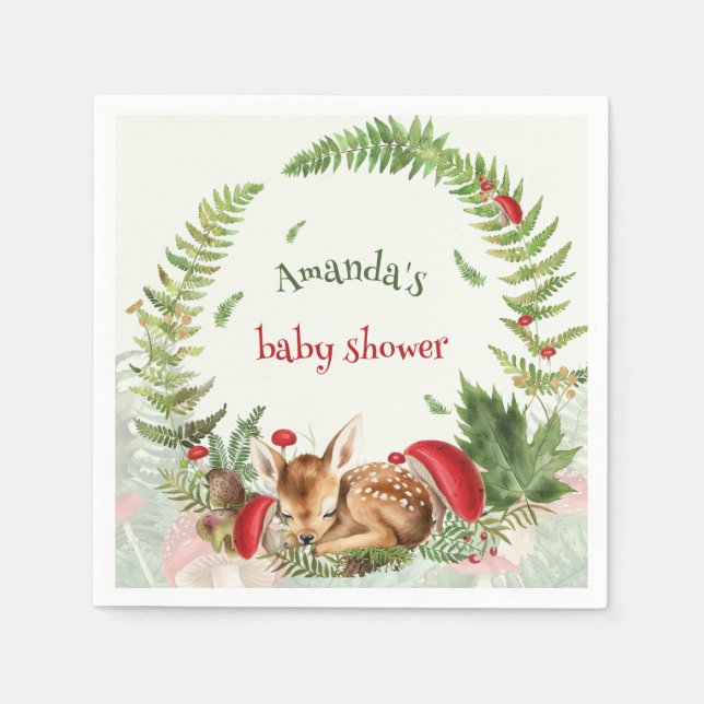 Servilleta De Papel Ducha de bebé con flores de venado (Anverso)