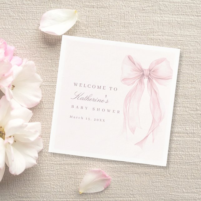 Servilleta De Papel Ducha de Bebé con Lazo Coquette Rosa (Pink Bow Baby Shower Napkin)