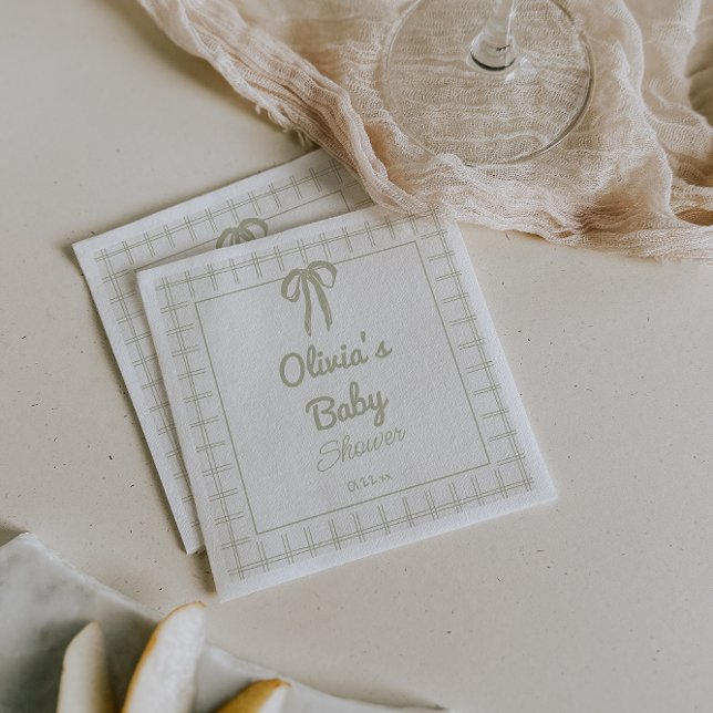 Servilleta De Papel Ducha de Bebé con Lazo Retro de Gingham Verde Dibu (Subido por el creador)