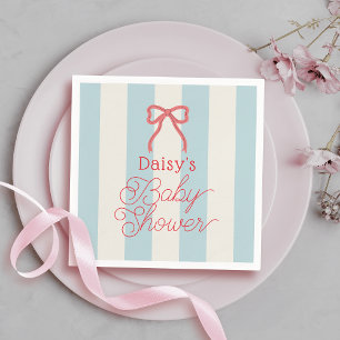 Servilleta De Papel Ducha de bebé con lazo rojo y rayas azules