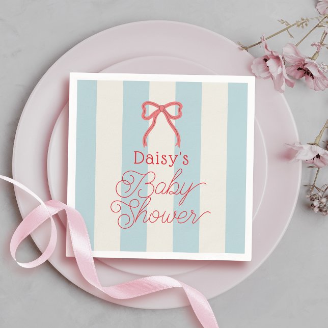 Servilleta De Papel Ducha de bebé con lazo rojo y rayas azules (Subido por el creador)
