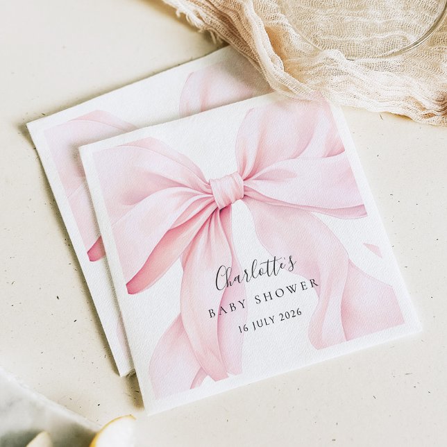 Servilleta De Papel Ducha de Bebé con Lazo Rosa Elegante (Subido por el creador)
