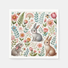 Servilleta De Papel Ducha de bebé conejitos y flores