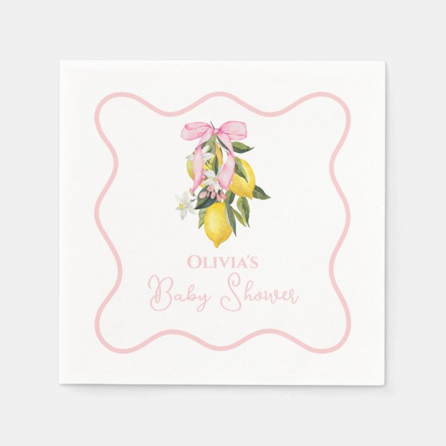 Servilleta De Papel Ducha de Bebé Coquette Rosa Limón con Lazo (Anverso)