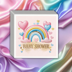 Servilleta De Papel Ducha de Bebé Corazones Pastel con Brillo Dorado y