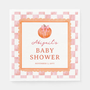 Servilleta De Papel Ducha de bebé de calabaza con lazo rosa acuarela