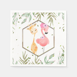 Servilleta De Papel Ducha de Bebé de Flamingo y Jirafa con Acuarela Tr