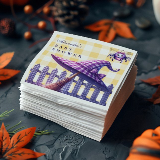 Servilleta De Papel Ducha de bebé de Halloween con gingham morado (Subido por el creador)