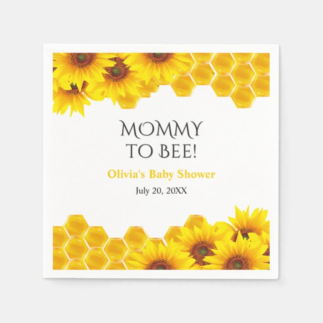 Servilleta De Papel Ducha de bebé de Mamá a Abeja con Panal Amarillo (Anverso)