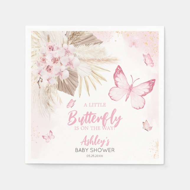 Servilleta De Papel Ducha de bebé de mariposa rosa (Anverso)