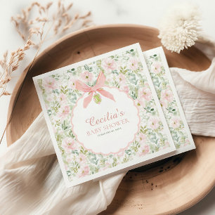 Servilleta De Papel Ducha de bebé de niña con lazo rosa floral vintage