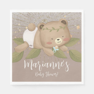 Servilleta De Papel Ducha de bebé de oso brillo bohemio estrellas dora