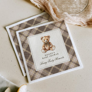 Servilleta De Papel Ducha de bebé de oso de peluche de tartán marrón v