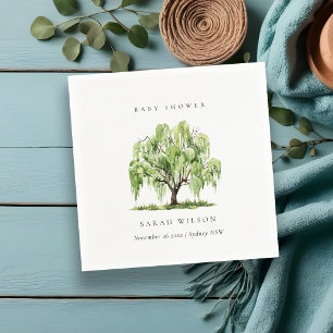 Servilleta De Papel Ducha de bebé del sauce acuarela verde rústico