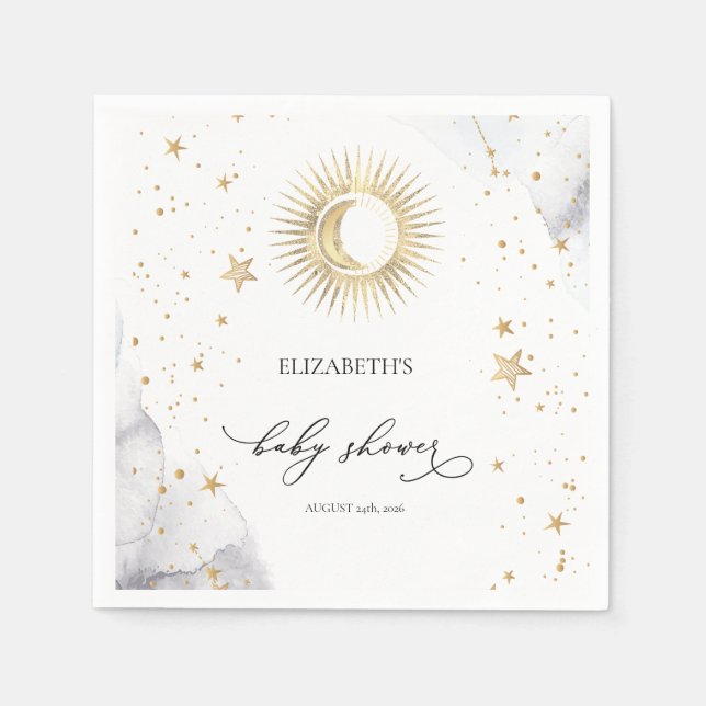 Servilleta De Papel Ducha de bebé del sol, la luna y las estrellas cel (Anverso)