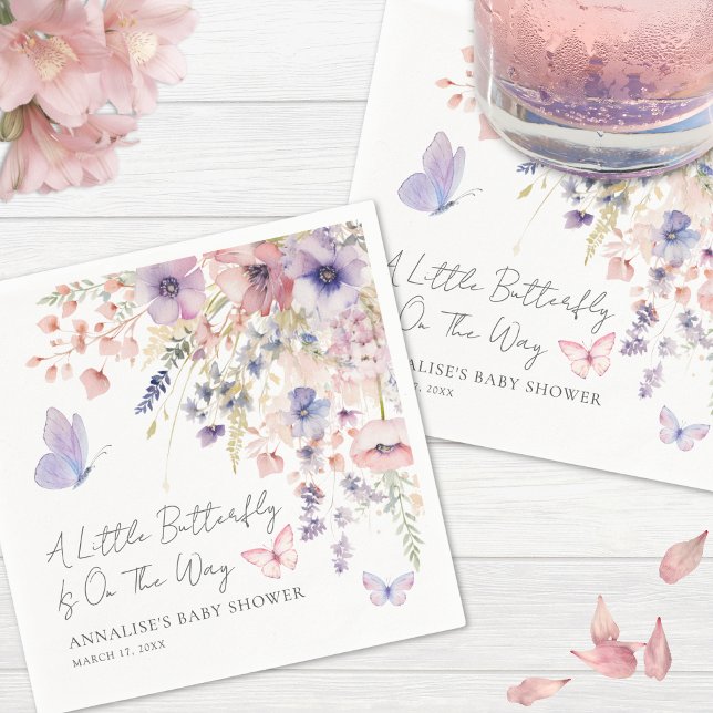 Servilleta De Papel Ducha de Bebé Flor Silvestre Mariposa (Butterfly Wildflower Baby Shower Napkins)