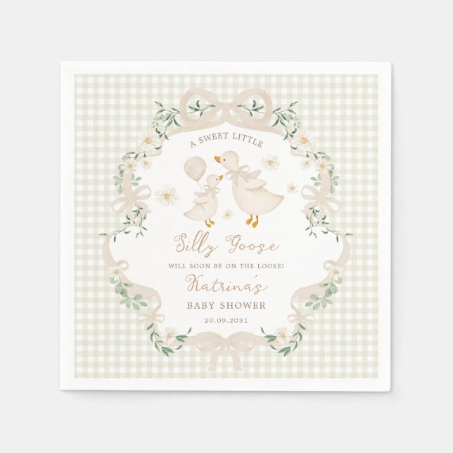 Servilleta De Papel Ducha de Bebé Floral con Lazo Neutral Silly Goose  (Anverso)