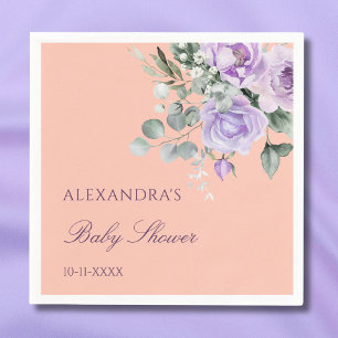 Servilleta De Papel Ducha de Bebé Floral Lila Melocotón
