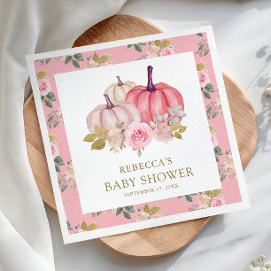 Servilleta De Papel Ducha de bebé Floral Rosa Dorado Rústico Calabacit