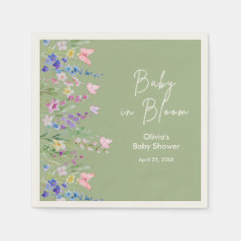 Servilleta De Papel Ducha de bebé floral verde salvia bebé en flor
