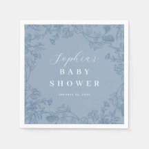Ducha de bebé floral vintage azul polvoriento